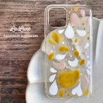 ♡iPhone11pro 専用♡イエロー♡ソフトケース♡手描き♡水しぶき&フラワーの大人イエローなペイントクリアスマホケース♡ 