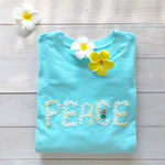 【プチオーダー可】プルメリアの花文字とフラガールの手刺繍ロングTシャツ