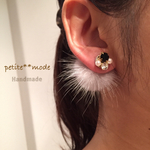 【再入荷】パール×ビジュー**グレーミンクファーピアス