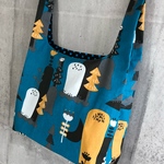 ハンドメイド♪レジ袋型バッグ　エコバッグ　ふくろう　青