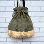 金糸刺繍と麻糸手編みのかご巾着バッグ