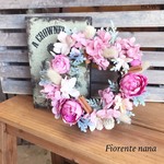 【リース】紫陽花とバラのピンクリース　ピンク/ホワイト/グリーン/ギフト