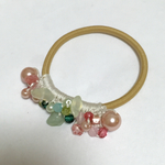 天然石×パールビーズのヘアゴム☆緑×桃⑦