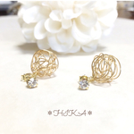✩一粒クリスタル ♡ wire bowl pierce✩ 【GOLD】