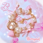 Berrypink♡苺とリボンのブレスレットウォッチ♡腕時計♡ミルキーピンク♡