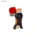 母の日新作！プラ板の動物グッズ「一輪の花を贈るレッサーパンダ」
