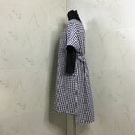 　後ろギャザー半そでかっぽう着（ＭＬ）青×白ギンガムチェック　着丈108