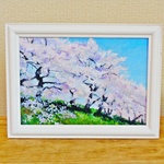  油絵原画『桜満開』　額縁付き