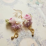 イングリッシュローズと小花と音符のイヤリング/ピアス