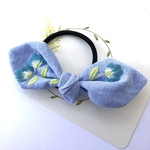リボンの刺繍ヘアゴム／水色の花