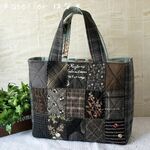 シックな黒茶プリントいっぱい＊パッチワークバッグ４＊