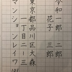 家族全員の名前、住所のお手本