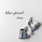silver×blueリボンピアスorイヤリング R-29 サージカルステンレス可能