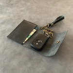 新作　レザー クラフト 4連キーケース 天然皮革レザー ハンドメイド カードケース　ブラック