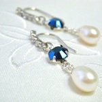 しずく淡水パール×濃紺ピアス