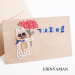 カーネーションと猫 手刺繍メッセージカード