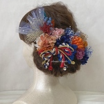 【misa010309様 専用出品】フルオーダー blue orange purple gold tulle ribbon ヘッドドレス 成人式 髪飾り