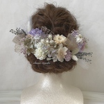 【初様 専用出品】セミオーダー white green purple natural tulle ribbon ヘッドドレス 卒業式 成人式 ウエディング  髪飾り