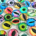 グラスアイ 猫 爬虫類の目玉 カボション mix 14㎜(厚さ5㎜) 30個