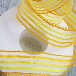 イエローストライプピコットリボン40㎜幅　ワイヤー入りフランスリボン　オリオール＆フォンタネル社