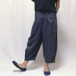84㎝丈、小柄さんもでかっこ良いジョムトン手織り綿の変わりストライプロングパンツ