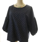 SALE！ネイビー×ドットのバルーンスリーブブラウス