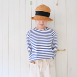 『ストックございます』エルボーパッチ長袖ボーダー   白×ブルー