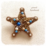 星ビーズ刺繍ブローチ　Blue Star