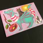 原画 猫とドラゴンのイラスト① 絵 絵画 アート 手描き 壁掛け