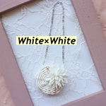 お花とパールのサークルショルダーかごバッグ<White×White>