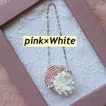 お花とパールのサークルショルダーかごバッグ<pink×White>