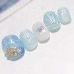 人魚の鱗とドロップネイル /ネイル ネイルチップ 夏 結婚式 ウェディング ブライダル 入学式 卒業式 お呼ばれ ご褒美 サマー 青 水色 ブルー シェル 夏ネイル