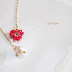 赤アネモネコットンパール　ピアス