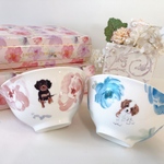 ピンクフラワー✖︎キャバリア🐾お茶碗🍚