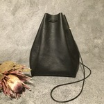 《受注製作》ゴートシュリンクレザー2WAY巾着バッグ/BLACK