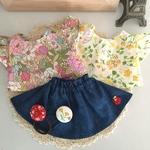 フリル袖トップス2着&刺繍スカート&ヘアアクセセット ＊メルちゃん ソランちゃんの服＊