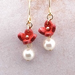 ●お試し価格● 一輪の小花　レザーピアス　レッド