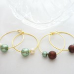 再・・秋♡カーキ&ブラウンパールアンバランスフープｓピアス