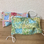 【大人用】かわいいお花柄（ミックス、グリーン）＆マリン柄のハンドメイドマスク2枚セット