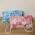 【大人用】かわいいお花柄（ピンク系、ブルー）＆マリン柄のハンドメイドマスク2枚セット