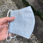 立体マスク　大人用　コットンリネン水色ヒッコリー