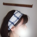 くしゃっと　リネンのゆるターバン　チェック生成り　ナチュラルな風合い**　ヘアバンド