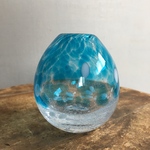吹きガラス　スカイブルー　花びん　泡入り　1