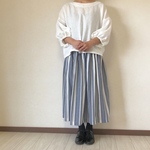 サラサラ ブルー ストライプ ギャザースカート