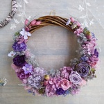  Jolie botanique＜Purple ｍignon＞＊ハーフムーンリース＊プリザーブドフラワー＊お花＊ギフト＊結婚祝い＊新築祝い＊お誕生日祝い＊ウェディング＊母の日＊１点もの