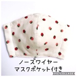 いちご柄♡ 立体マスク 子供サイズ ノーズワイヤー、フィルターポケットあり。