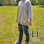 猫柄ワッフル素材Tシャツ グレーLL 七分袖 カットソー