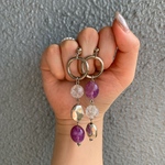 パープルとクリアビーズのシルバーピアス