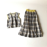 【XS〜S】小柄さん　セットアップ　チェック　イエロー　綿麻