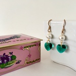 ハートスワロとコットンパールのピアス〈green〉